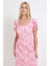 Petite Contrast Lace Button Midi Dress - 1