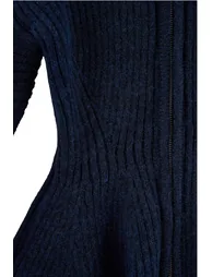 Wardrobe Essentials Navy Blue Soft Textured Peplum Detailed Turn-Down Collar Knitwear Cardigan - 5