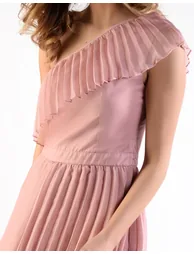 Nia Dusty Pink Pleated Tiered One-Shoulder Midi Dress - 3