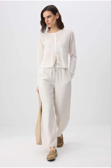 Stone Waist Elastic Tencel Trousers