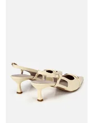 Women's Light Yellow Pointed Toe Gold Buckled Open Back Stiletto Heel U Shoes - 2
