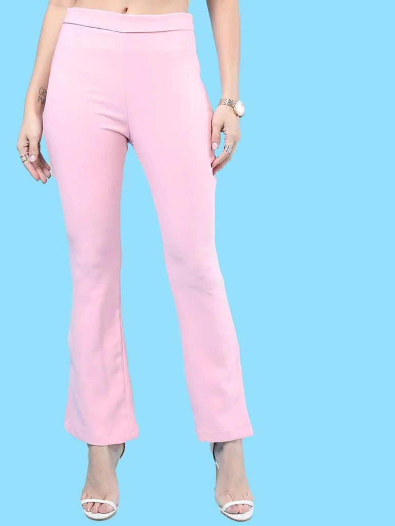 Women Pink Tapered Fit Solid Pants - 1
