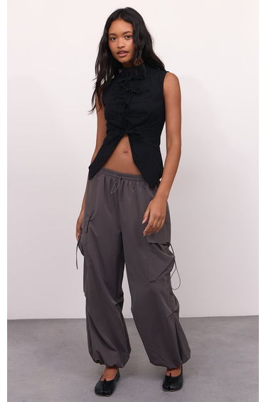 Black Woven Military Tie Detail Sleeveless Top product thumbnail 3