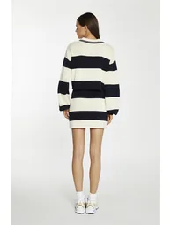 Navy-Cream Stripe Bodycon Knitted Mini-Skirt - 1