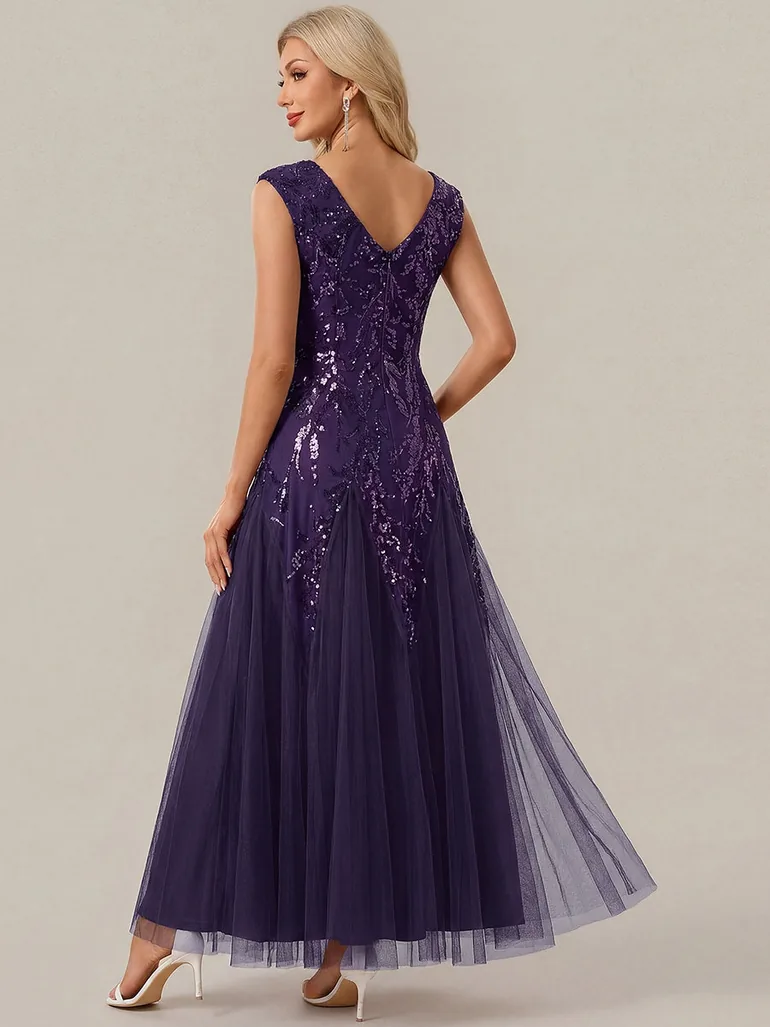 ever FREYA|Glitter Embroidered Cap Sleeve High Stretch Mother of the Bride Dress - 1
