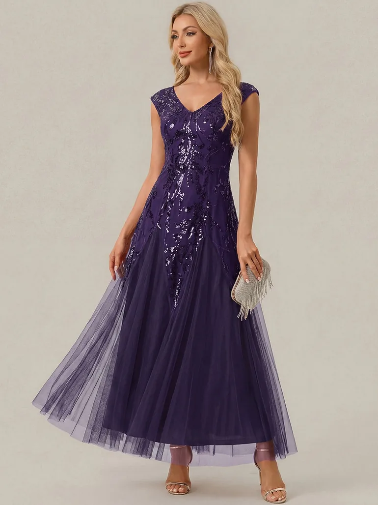 ever FREYA|Glitter Embroidered Cap Sleeve High Stretch Mother of the Bride Dress - 2