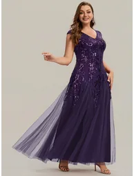 ever FREYA|Glitter Embroidered Cap Sleeve High Stretch Mother of the Bride Dress - 8