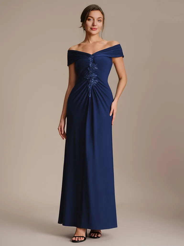 Knit Off-the-shoulder Sleeve Bodycon Evening Dress - 4
