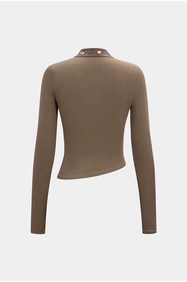 Faux Leather Metallic Asymmetrical Long-Sleeve Top product thumbnail 2