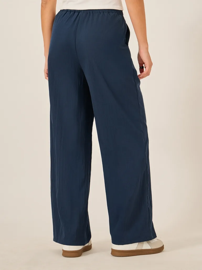 Plain Drawstring Waist Wide Leg Pants - 3