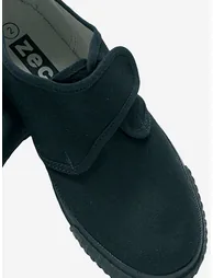 Kids School Velcro Plimsolls in Black - 1