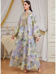 Women Sequin Embroidered Panel Floral Jalabiya - 2