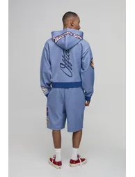 Collector's Edtn Shrunken Boxy Badged Pique Zip Thru Hoodie - blue - 1