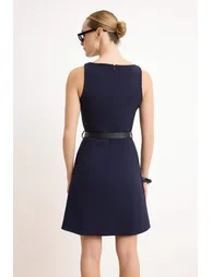 Wardrope Essentials Navy Blue Midi Woven Dress - 4