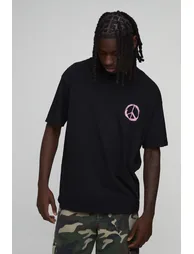 Oversized Graffiti Floral Print T-Shirt - black