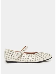 Studded Pointed Toe Ballerina with Buckle Closure - 1