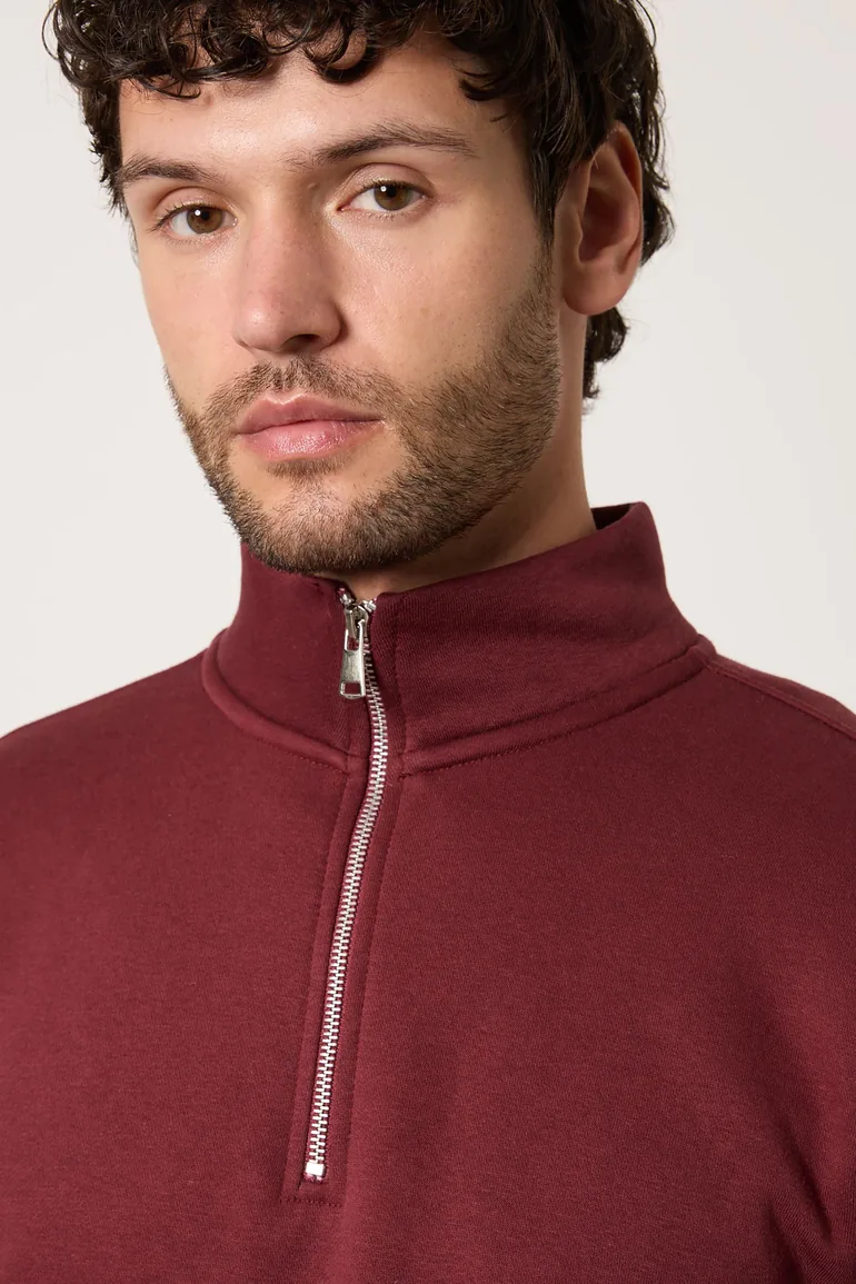 Burgundy Half Zip Jersey Sweatshirt - 1