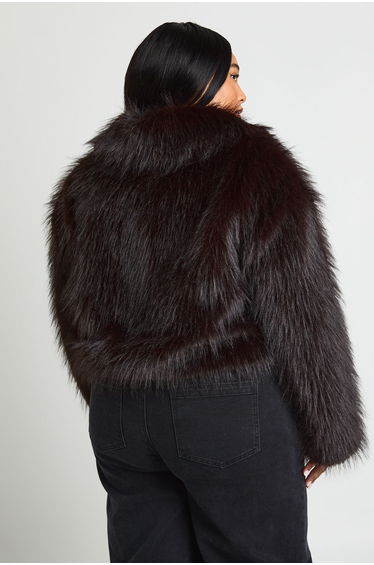 Plus Faux Fur Collared Jacket - chocolate product thumbnail 4