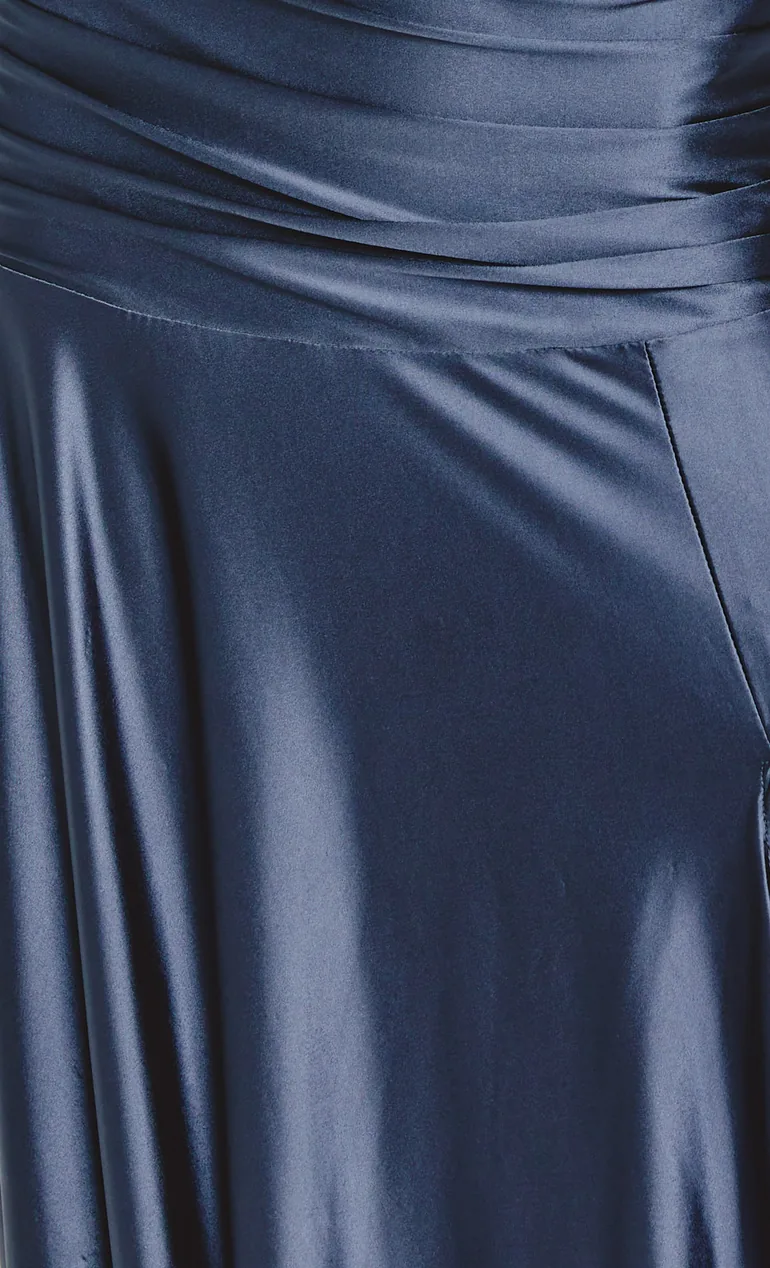 Navy Liquid Jersey Ruched Maxi Dress - 3