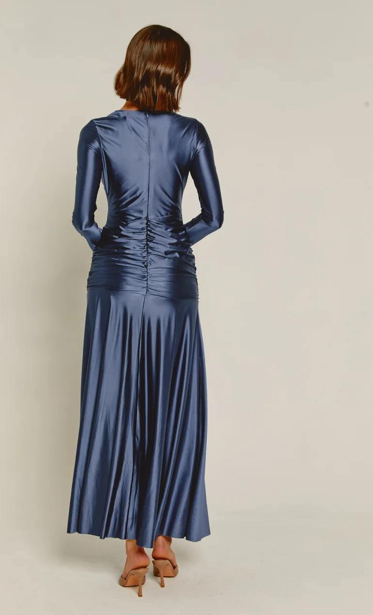 Navy Liquid Jersey Ruched Maxi Dress - 1