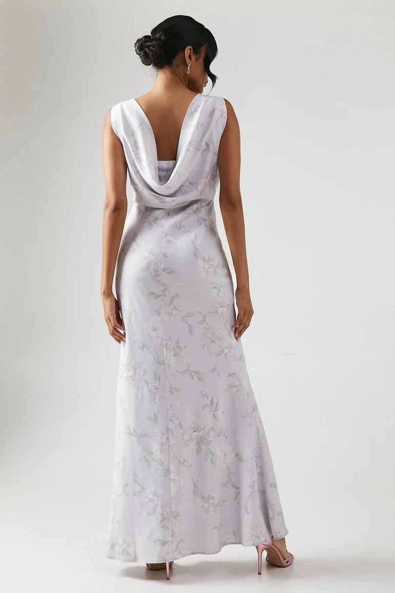 Printed Cowl Back White Dress - 2
