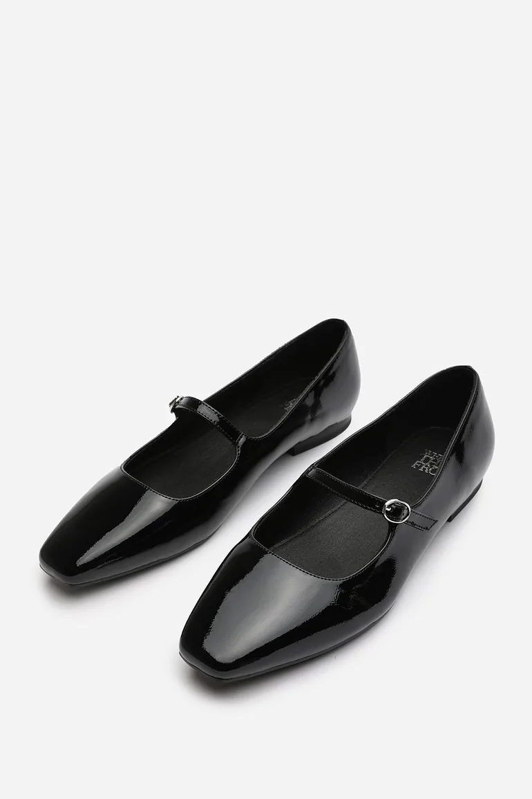 Jennifer Wide Fit Mary Jane Flats With Buckle Strap In Black Patent Finish - 2