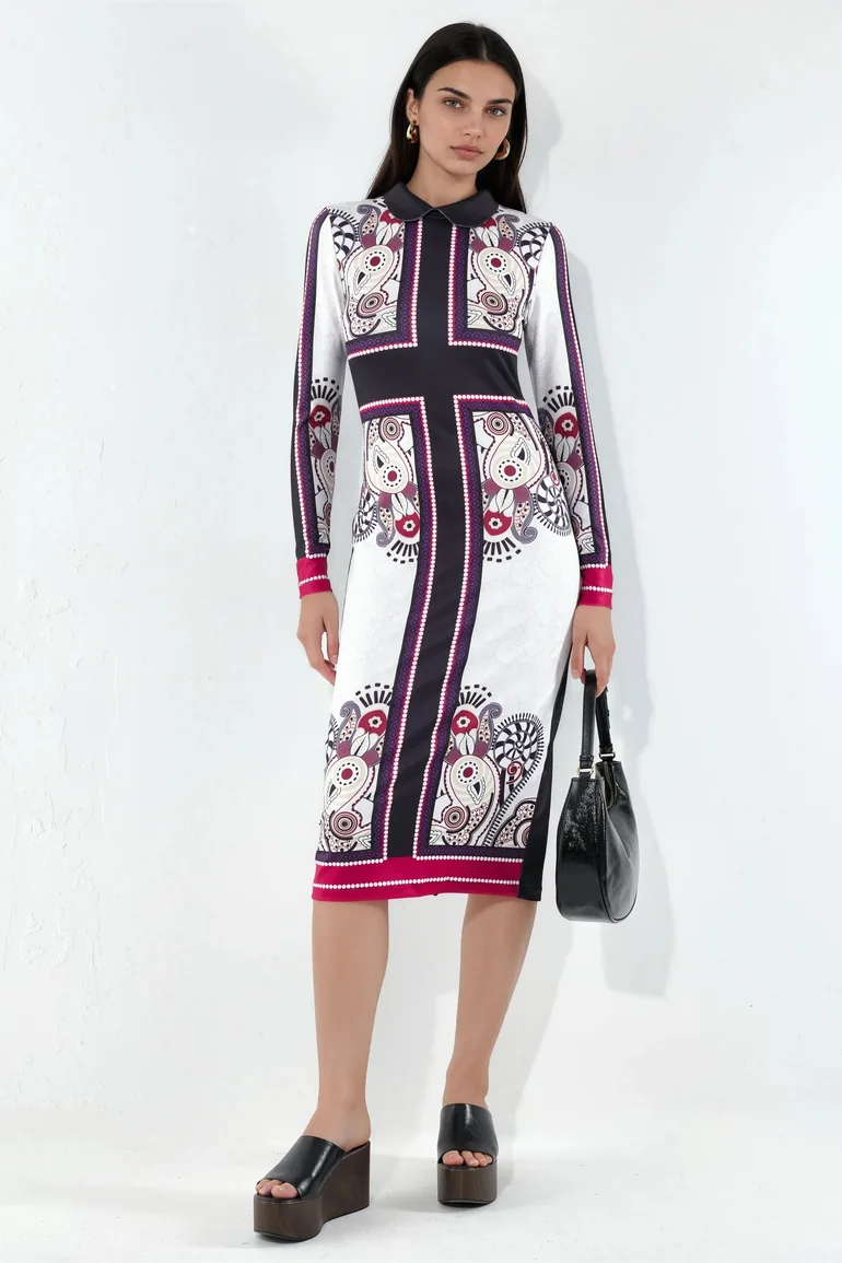 MSN Printed Bodycon Midi Dress