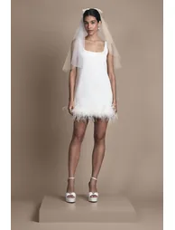 Feather Hem Mini Wedding Dress