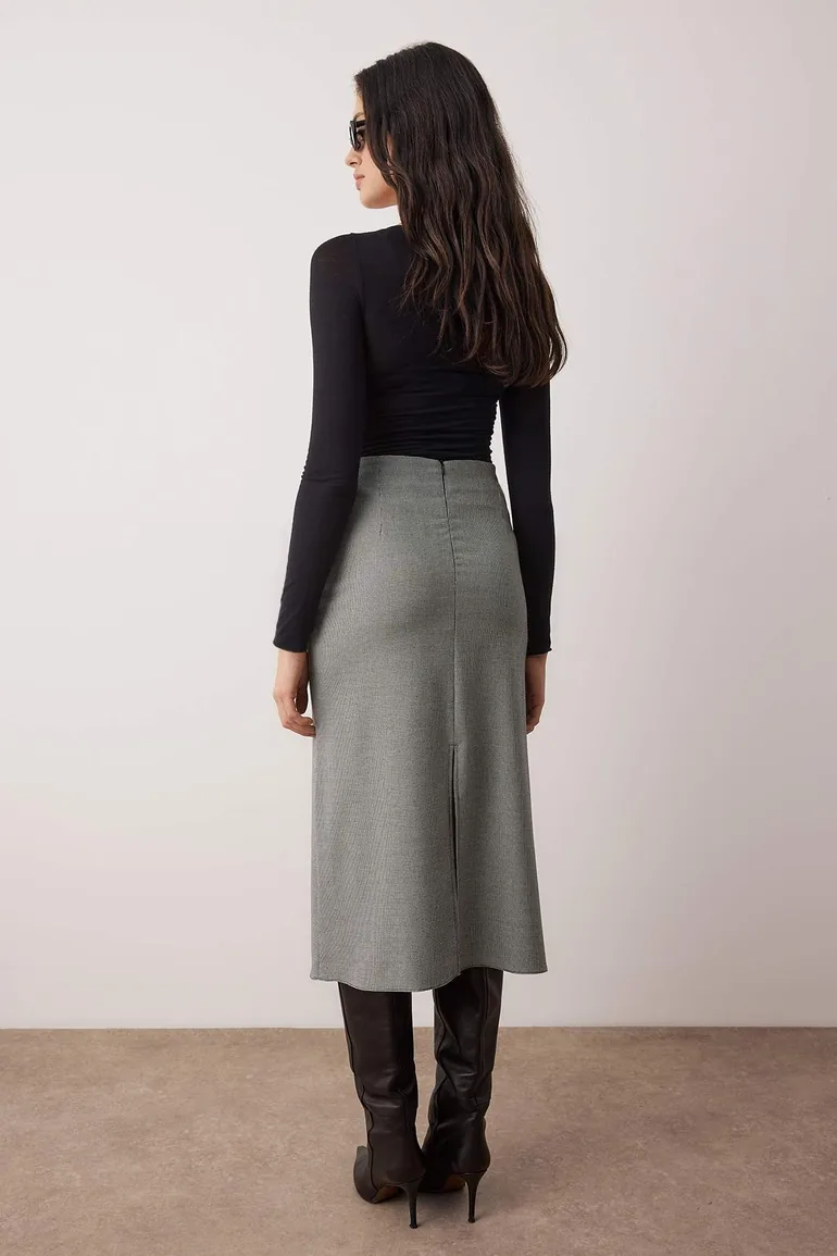 Black and white wrap detail midi woven skirt - 3