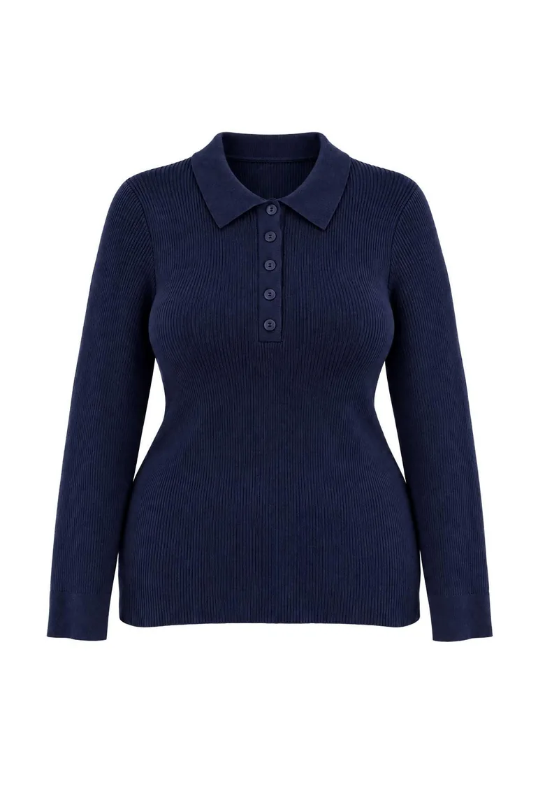 Wardrobe Essentials Navy Blue Premium Yarn/Special Yarn Knitwear Large Size Sweater - 5