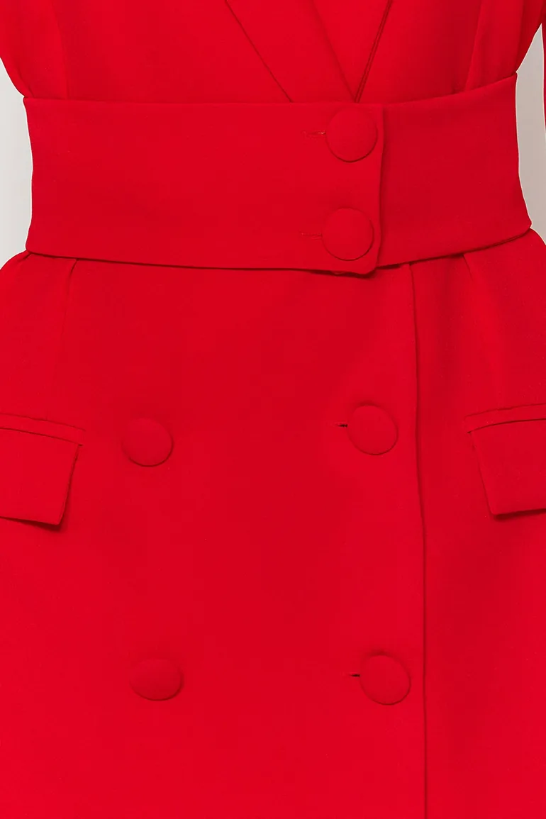 Red Bodycon Mini Blazer Dress with Long Sleeves - 5