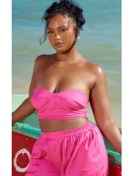 Plus Fuschia Linen Look Bandeau Top - 3