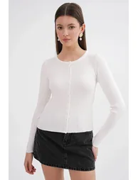 Mixray Buttoned Slim Fit Ribbed Knit Cardigan - 4