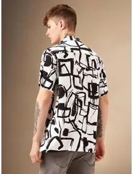 Abstract Print Button-Down Shirt - 4