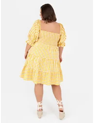 Lovedrobe Yellow Gingham Milkmaid Puff Sleeve Mini Dress - 4