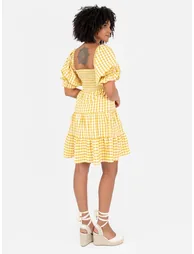 Lovedrobe Yellow Gingham Milkmaid Puff Sleeve Mini Dress - 1