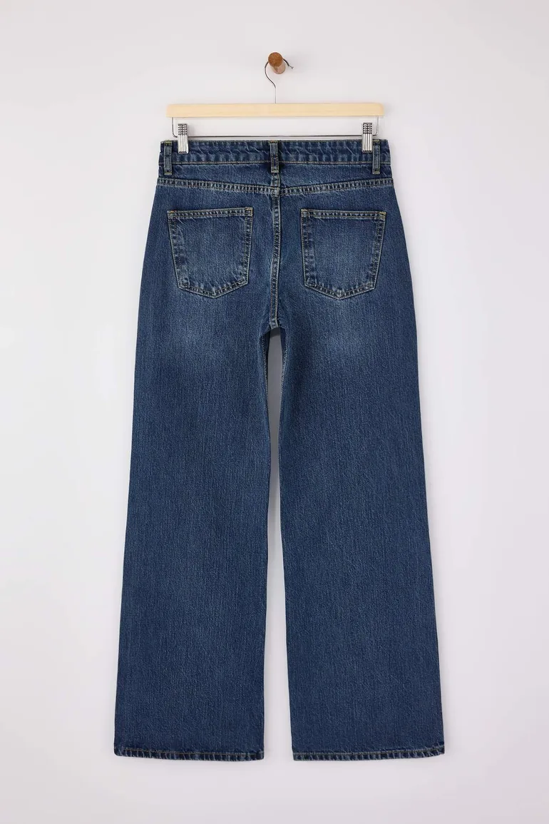 Dark Blue Regular Waist Wide Leg Wide Leg Jeans - 1