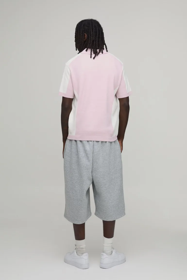Boxy Moto Graphic Knitted Polo - pink - 2