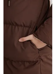 Dark Brown-Ecru Double-Sided Hooded Water Repellent Long Puffer Jacket - 10