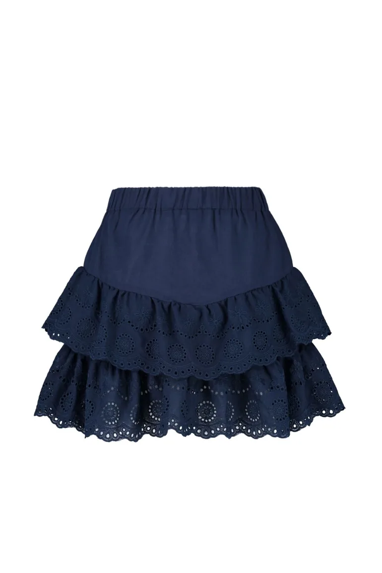 Navy Blue Mini Woven Brode Detail Skirt - 13