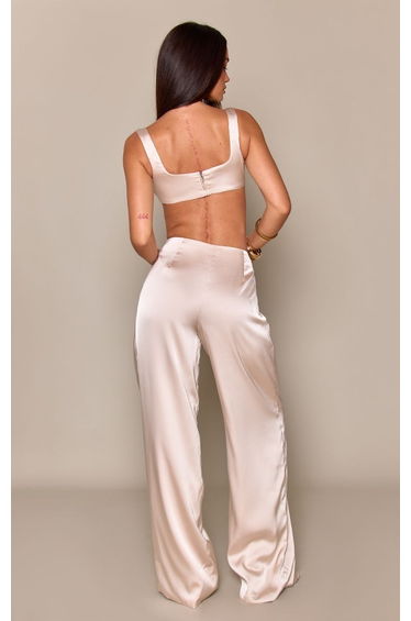 Champagne Satin Drape Waist Detail Trousers Co-ord product thumbnail 3