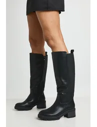 Wide Fit Panel Detail Chunky Knee High Boots - black - 1