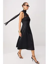 Black Plain Weave Satin Maxi Unlined Dress - 2