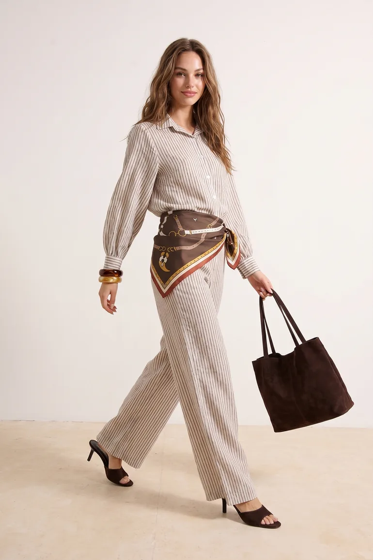 White Regular Striped Shirt Pants Bottom - Top Set