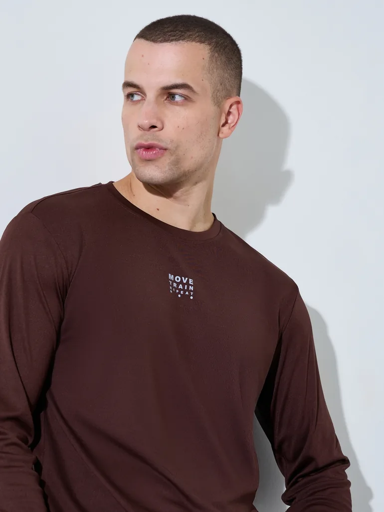 Men Brown Long Sleeves Regular Fit Running T-Shirt - 2