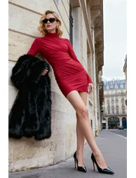 Limited Edition Red Fitted Flexible Mini Knitted Dress - 2