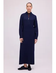 MAXI KNIT DRESS WITH FISHERMAN'S COLLAR AND ZIPPER