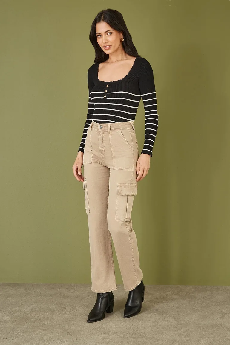 Yumi Stone Stretch Cargo Canvas Stretch Pants - 1