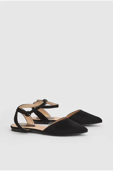 Wide Fit Poppy Pointed Ankle Strap Ballet Pumps