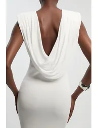 Petite Viscose Blend Slinky Drape Plunge Back Knit Maxi Dress - 2